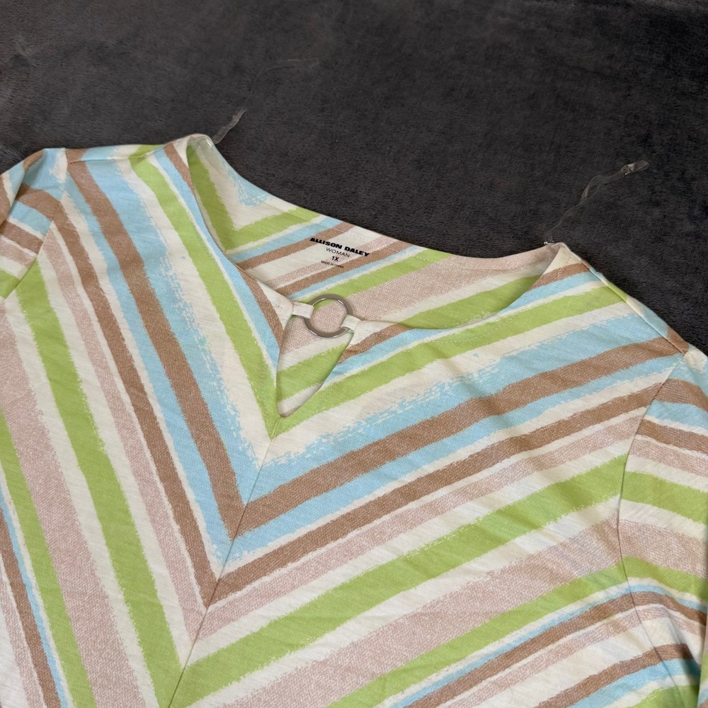 Allison Daley Chevron Top Womens 1X Multicolor Ring Detail 3/4 Sleeve NWT
